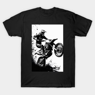 Dirt bike wheelie - splashed ink - white background T-Shirt